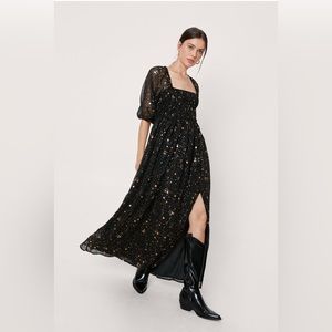 NastyGal Starry Eyed Metallic Maxi Dress Size 6
